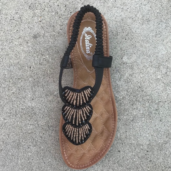 1 left! Black low COMFORT WEDGE sandal w/ bling - Picture 5 of 5